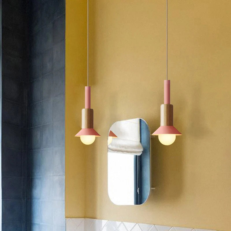 Pendant Lamp Scandinavian Wood & Metal E26 Compatible