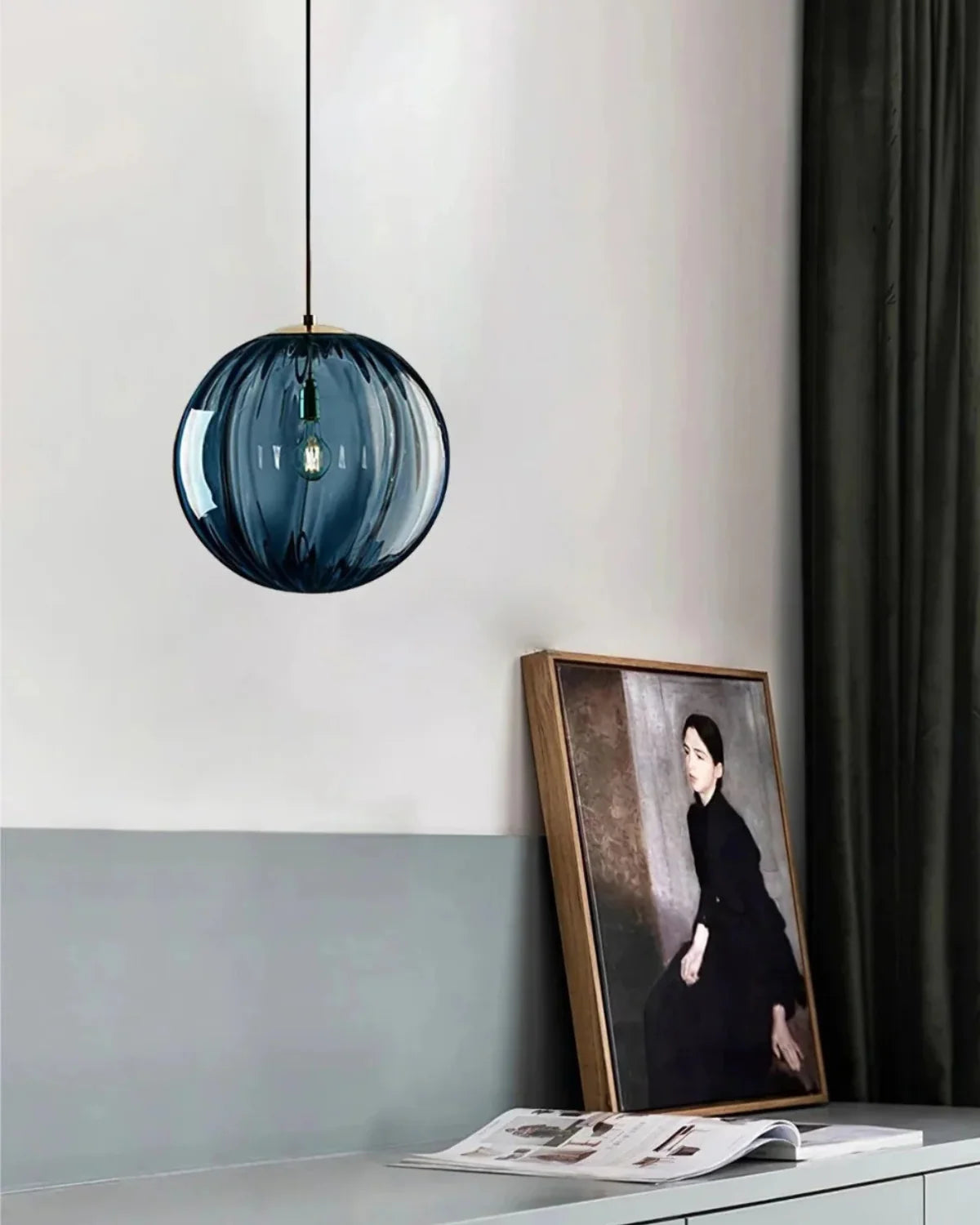 Pendant Lamp Textured Glass Globe & Adjustable Cable