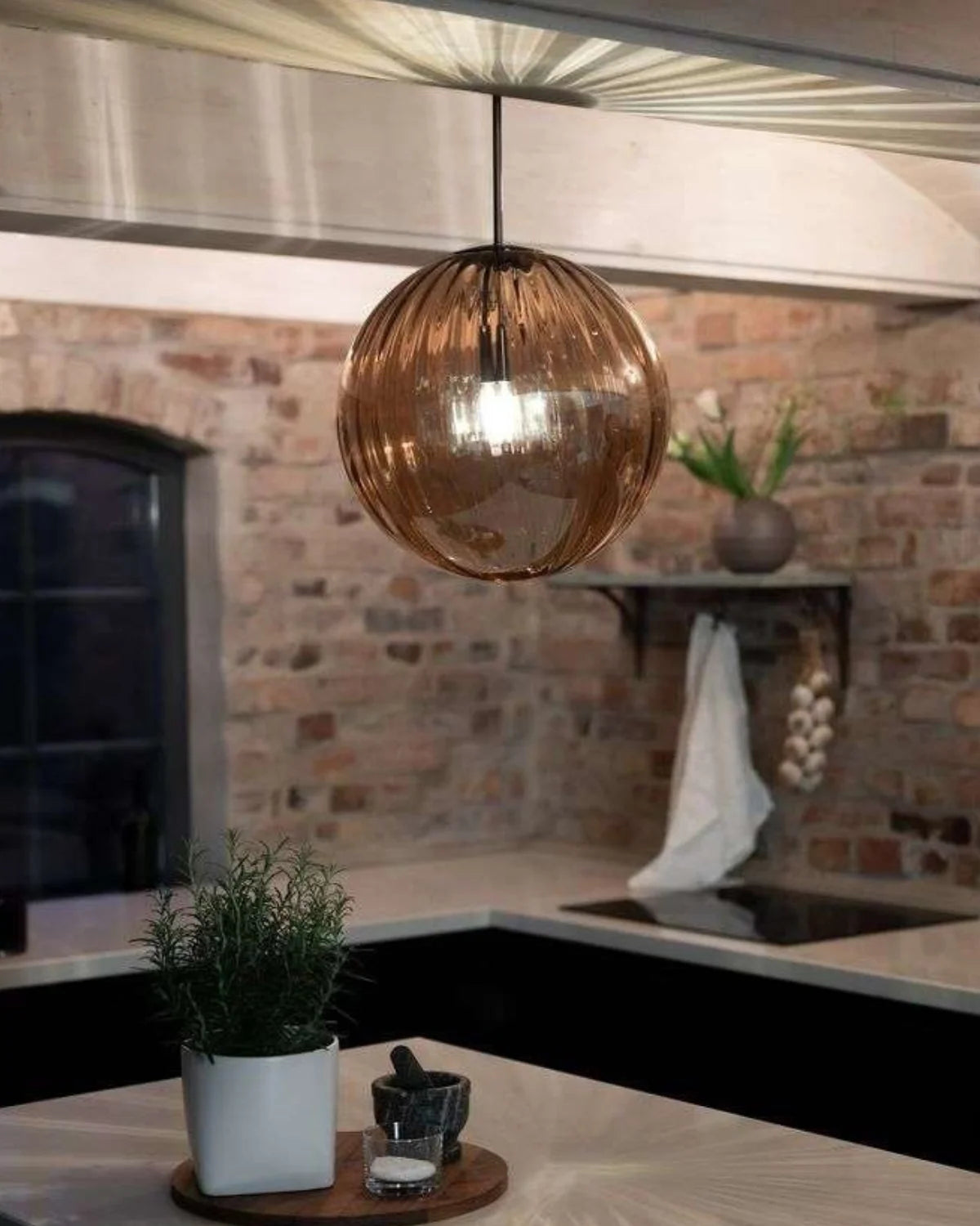 Pendant Lamp Textured Glass Globe & Adjustable Cable