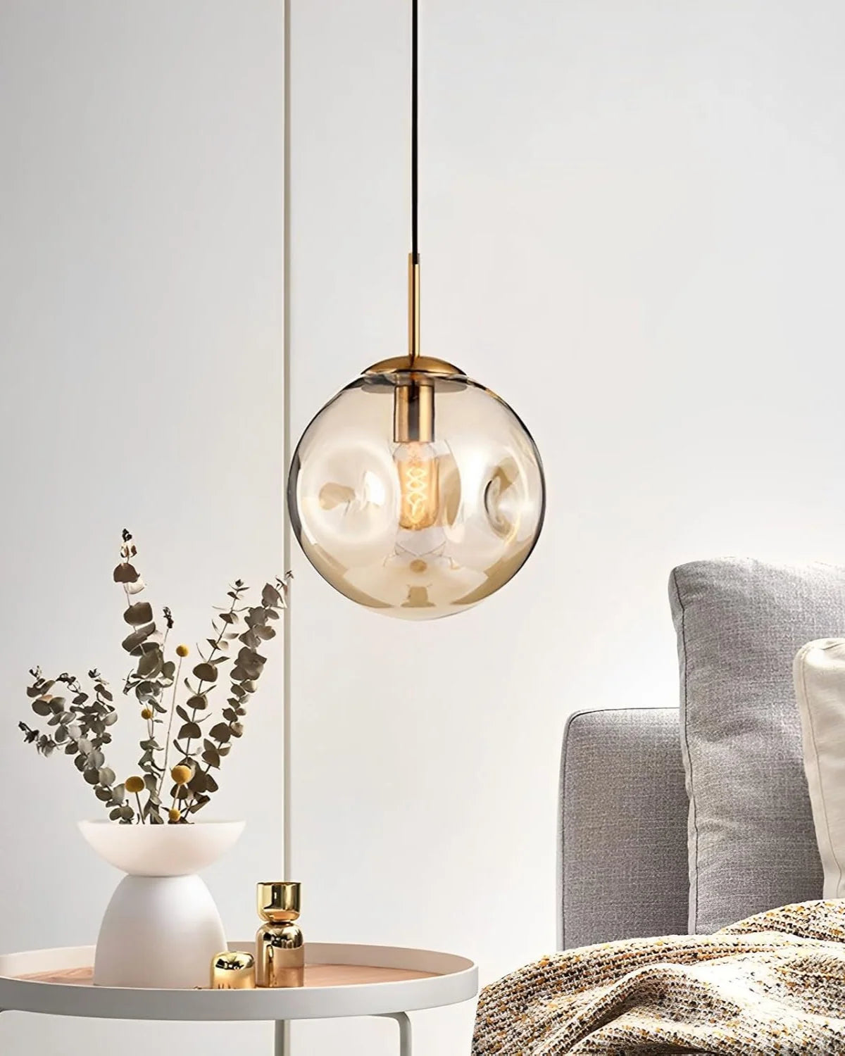 Pendant Lamp Textured Glass Globe & Adjustable Cable