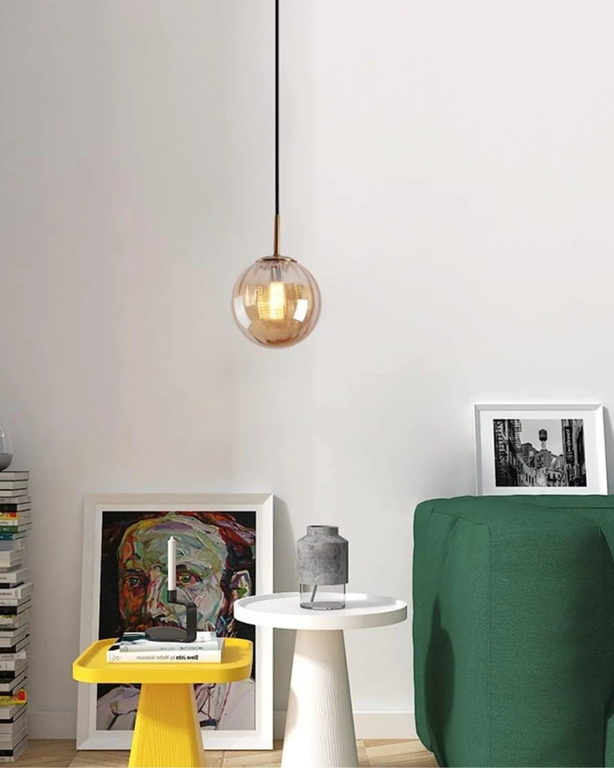 Pendant Lamp Textured Glass Globe & Adjustable Cable