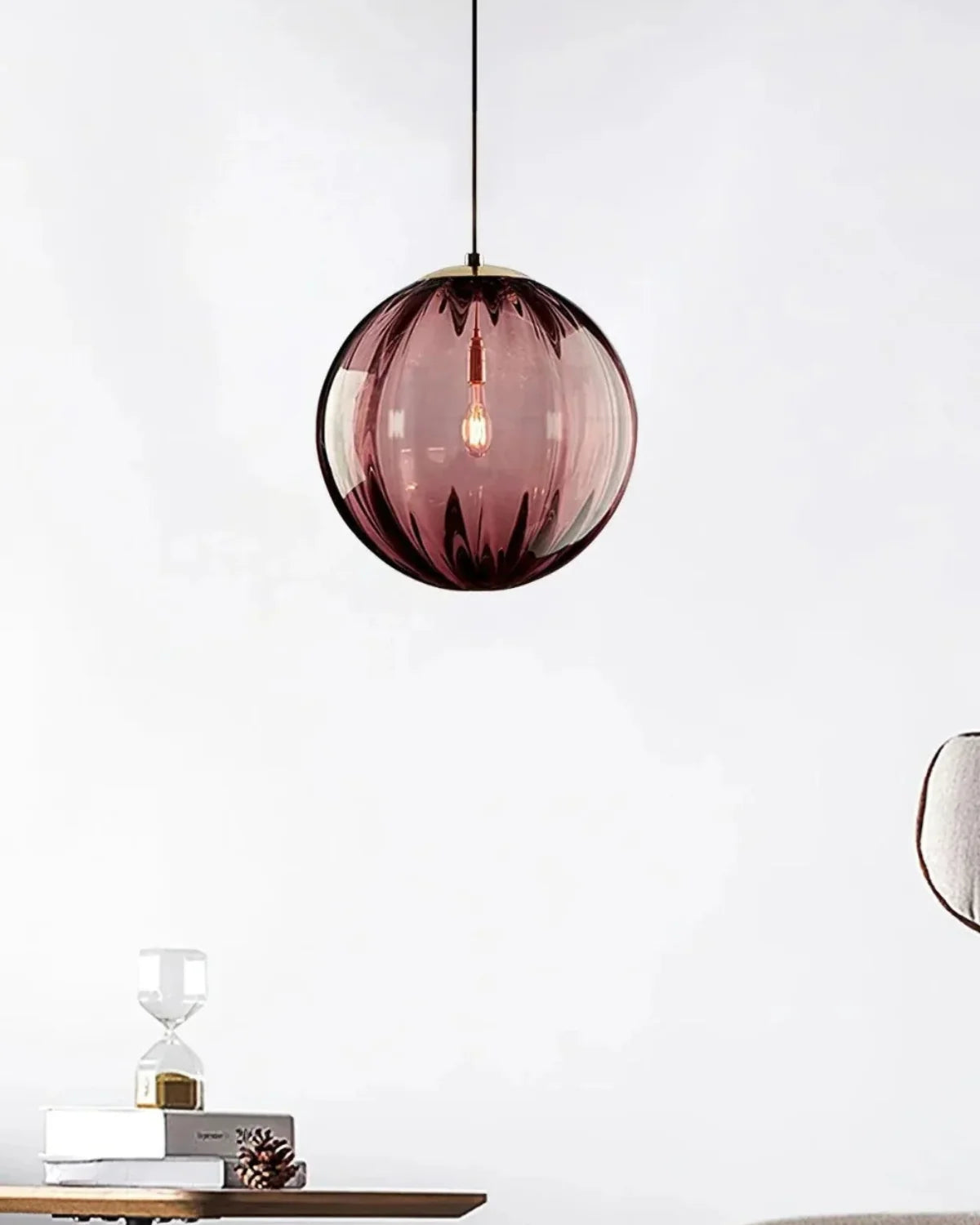 Pendant Lamp Textured Glass Globe & Adjustable Cable
