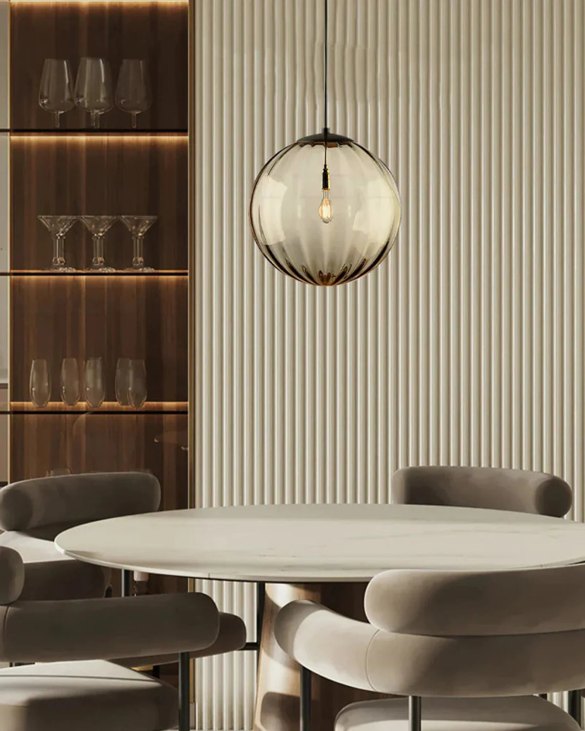 Pendant Lamp Textured Glass Globe & Adjustable Cable
