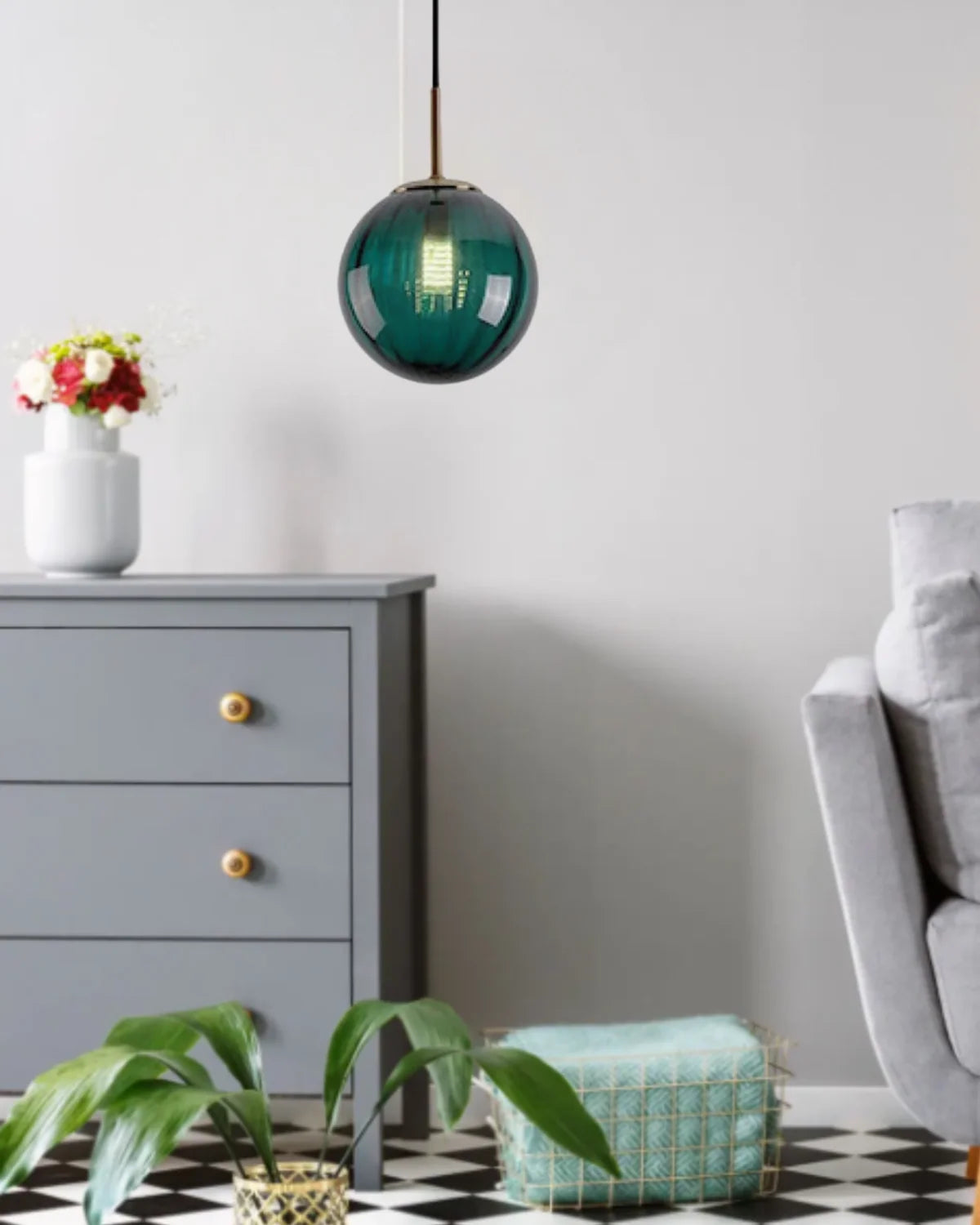 Pendant Lamp Textured Glass Globe & Adjustable Cable