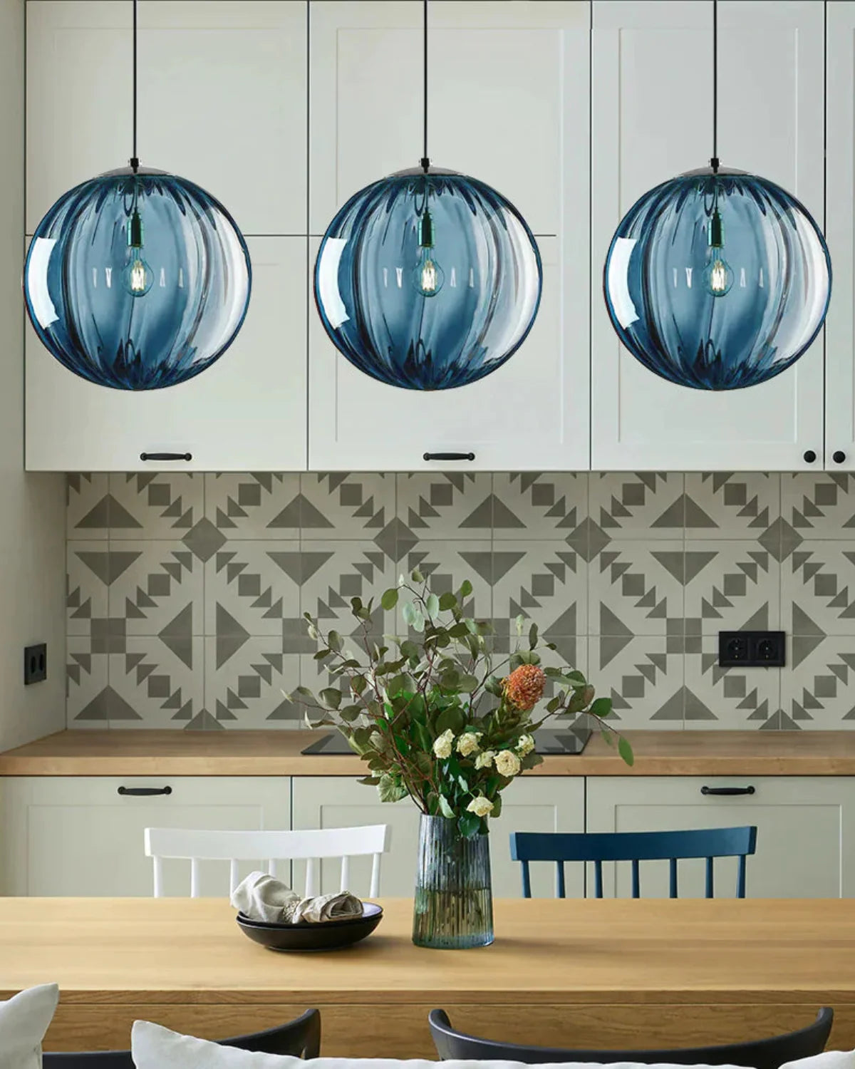 Pendant Lamp Textured Glass Globe & Adjustable Cable