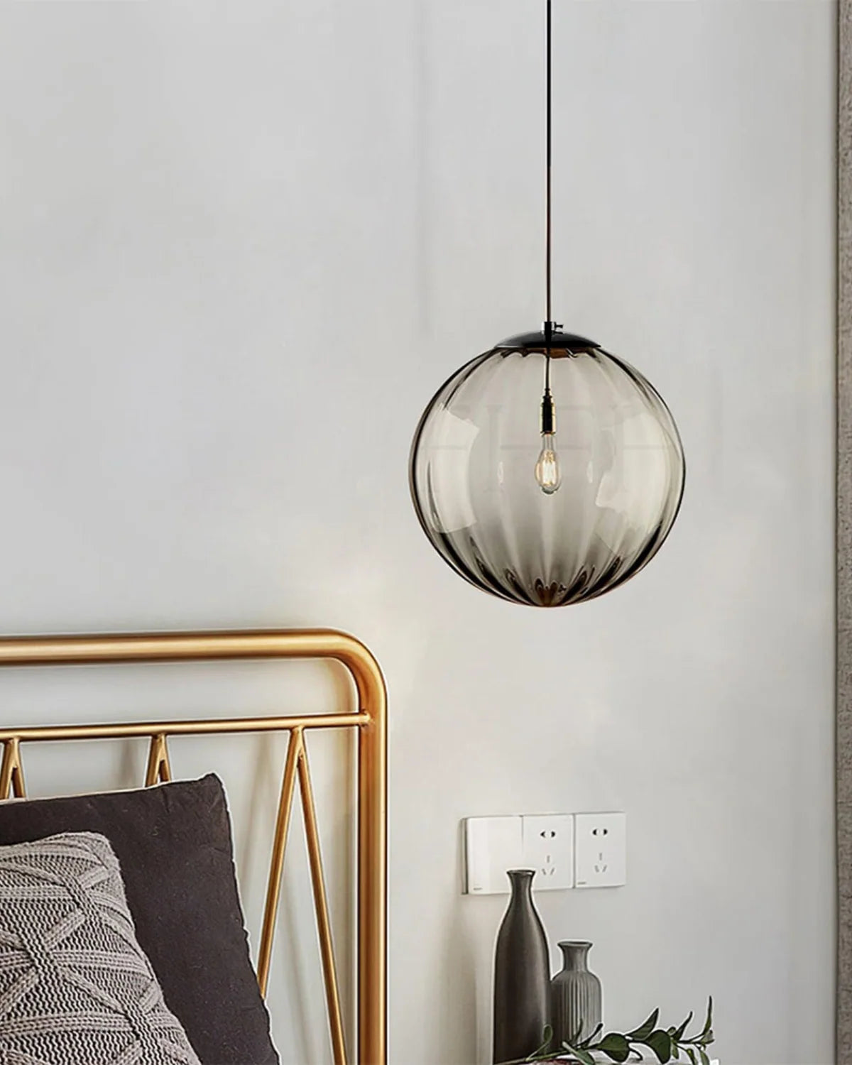 Pendant Lamp Textured Glass Globe & Adjustable Cable