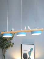 Pendant Lamp Three Bird Wooden Shades 80 cm