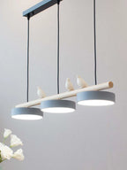 Pendant Lamp Three Bird Wooden Shades 80 cm