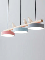 Pendant Lamp Three Bird Wooden Shades 80 cm
