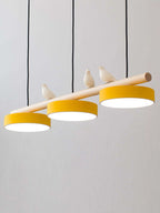 Pendant Lamp Three Bird Wooden Shades 80 cm