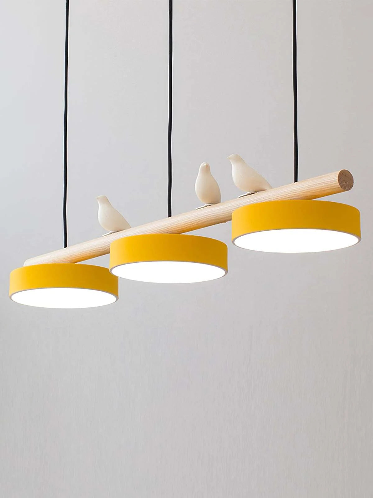 Pendant Lamp Three Bird Wooden Shades 80 cm
