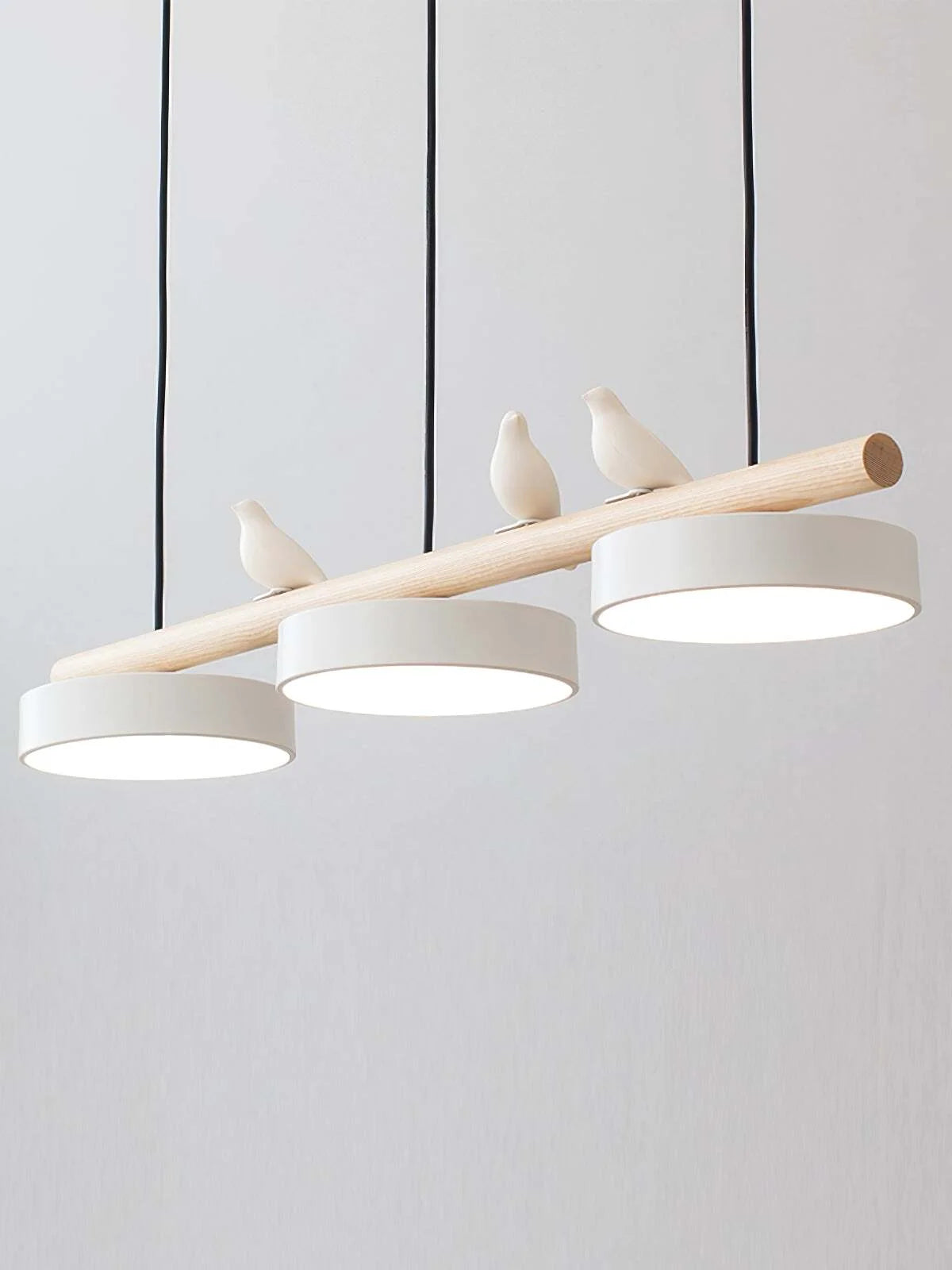 Pendant Lamp Three Bird Wooden Shades 80 cm