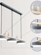 Pendant Lamp Three Bird Wooden Shades 80 cm
