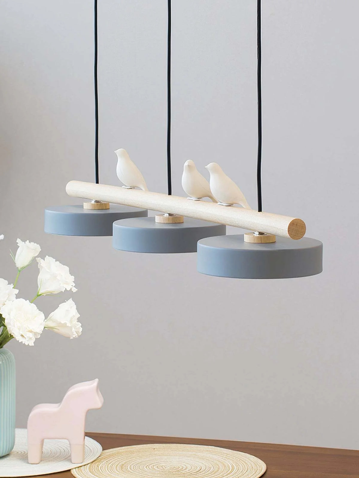 Pendant Lamp Three Bird Wooden Shades 80 cm