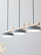 Pendant Lamp Three Bird Wooden Shades 80 cm