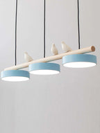 Pendant Lamp Three Bird Wooden Shades 80 cm