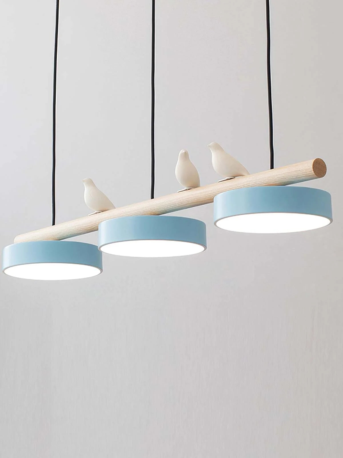 Pendant Lamp Three Bird Wooden Shades 80 cm