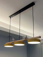 Pendant Lamp Three Bird Wooden Shades 80 cm