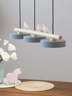 Pendant Lamp Three Bird Wooden Shades 80 cm