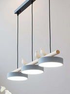 Pendant Lamp Three Bird Wooden Shades 80 cm