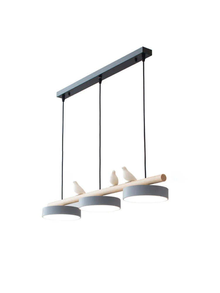 Pendant Lamp Three Bird Wooden Shades 80 cm