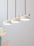Pendant Lamp Three Bird Wooden Shades 80 cm