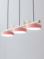 Pendant Lamp Three Bird Wooden Shades 80 cm