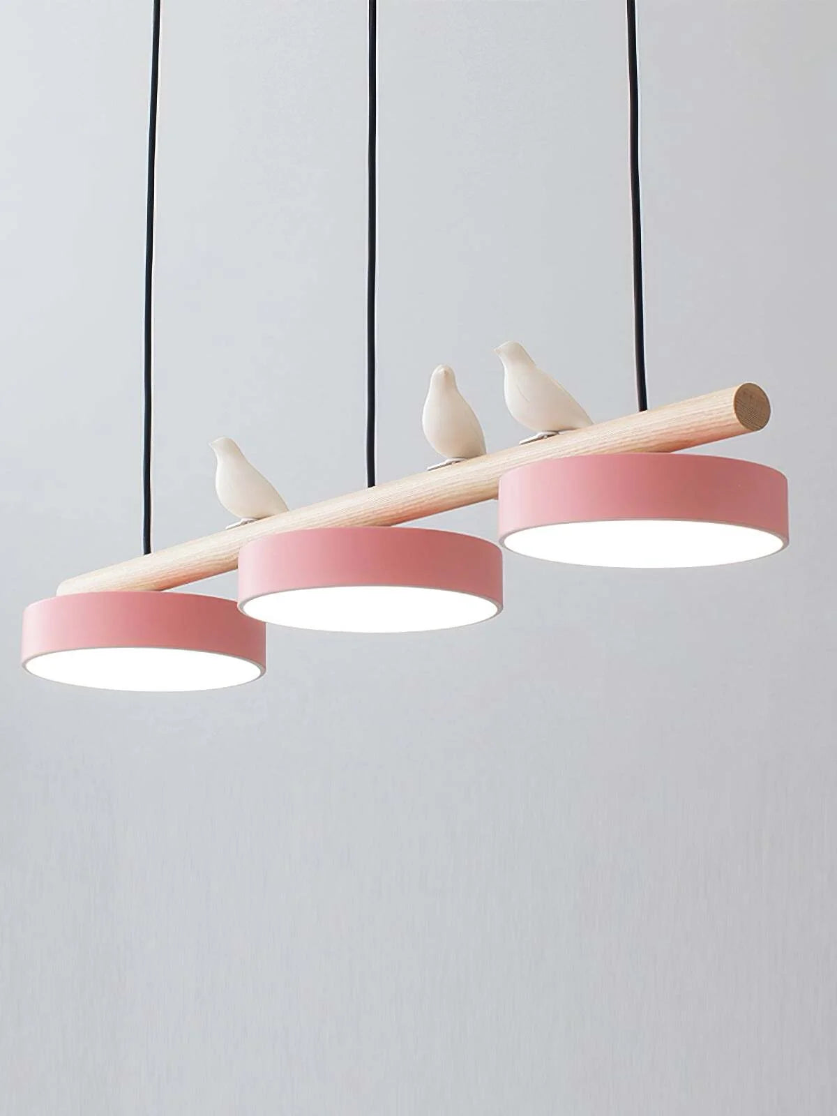 Pendant Lamp Three Bird Wooden Shades 80 cm