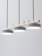 Pendant Lamp Three Bird Wooden Shades 80 cm