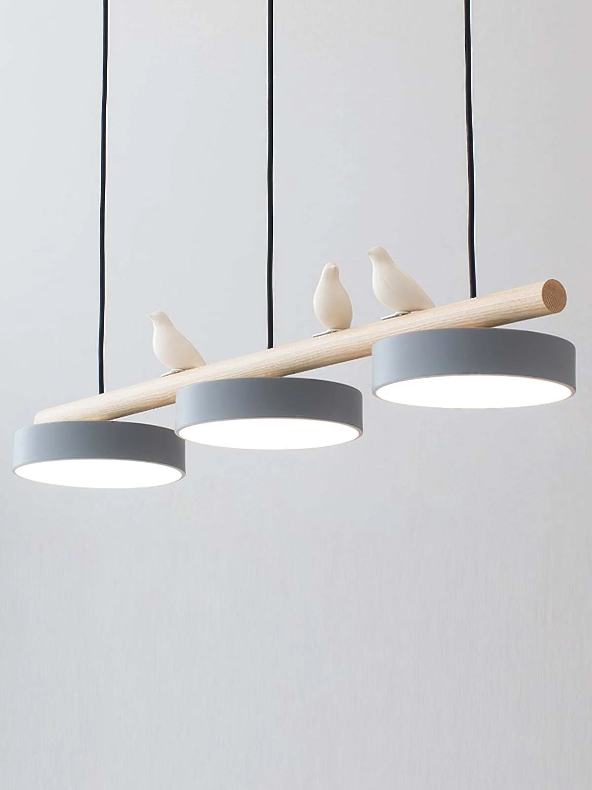Pendant Lamp Three Bird Wooden Shades 80 cm