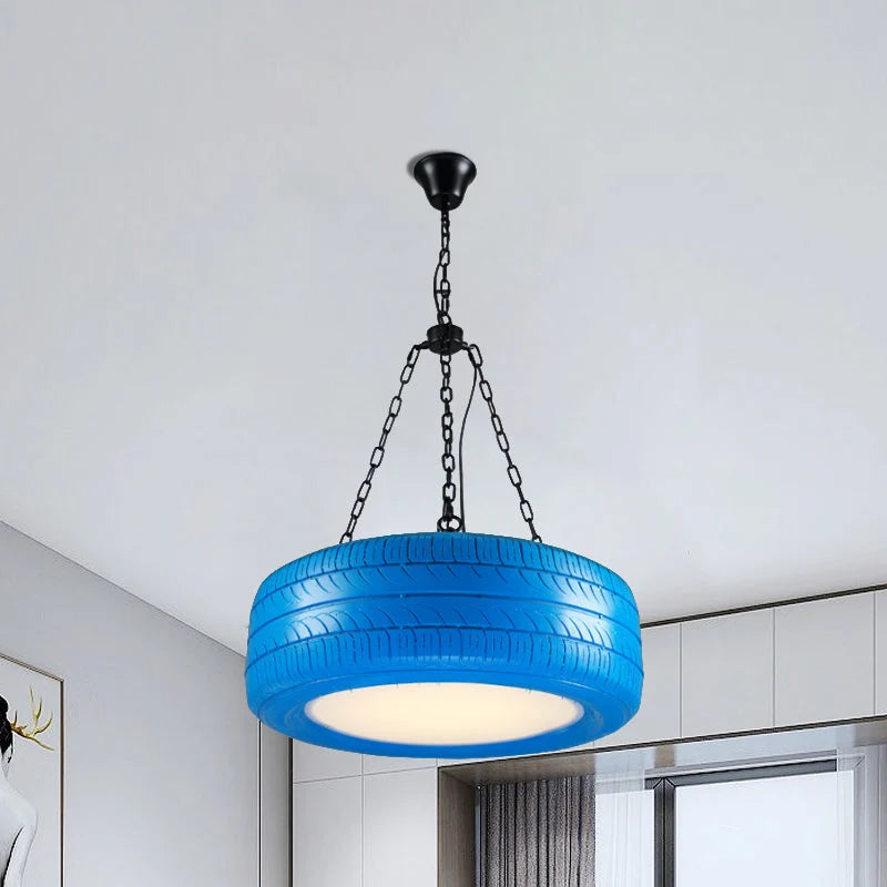 Pendant Lamp Tire-Shaped Rubber Metal Chain LED Bulb Included