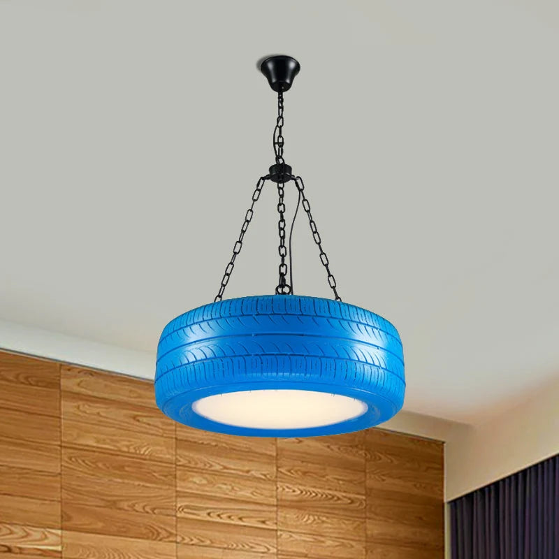Pendant Lamp Tire-Shaped Rubber Metal Chain LED Bulb Included