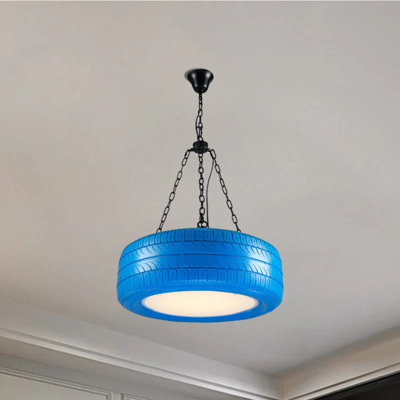 Pendant Lamp Tire-Shaped Rubber Metal Chain LED Bulb Included