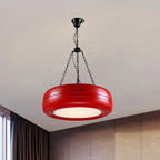 Pendant Lamp Tire-Shaped Rubber Metal Chain LED Bulb Included