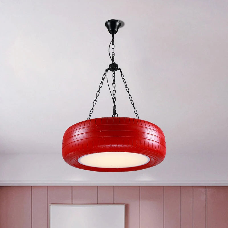 Pendant Lamp Tire-Shaped Rubber Metal Chain LED Bulb Included