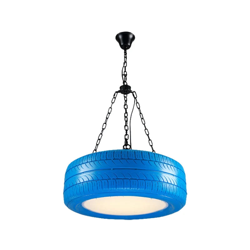 Pendant Lamp Tire-Shaped Rubber Metal Chain LED Bulb Included