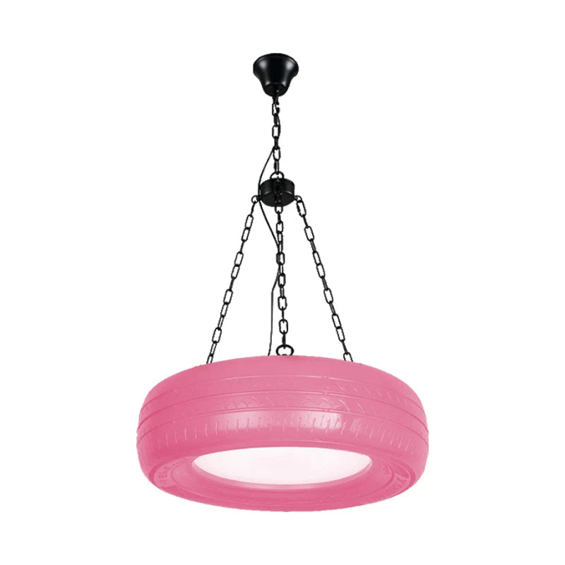 Pendant Lamp Tire-Shaped Rubber Metal Chain LED Bulb Included