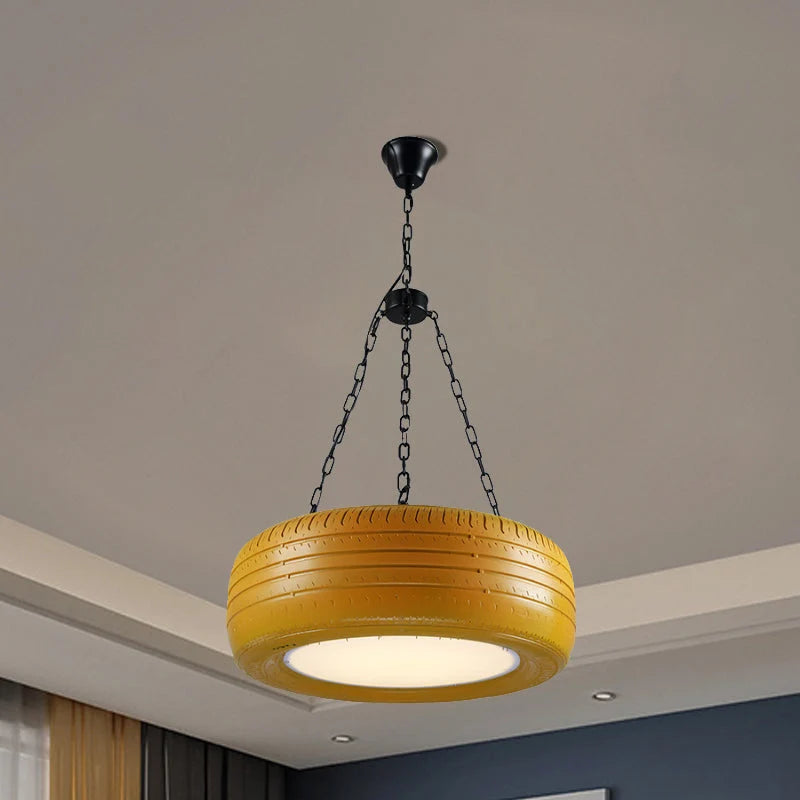 Pendant Lamp Tire-Shaped Rubber Metal Chain LED Bulb Included