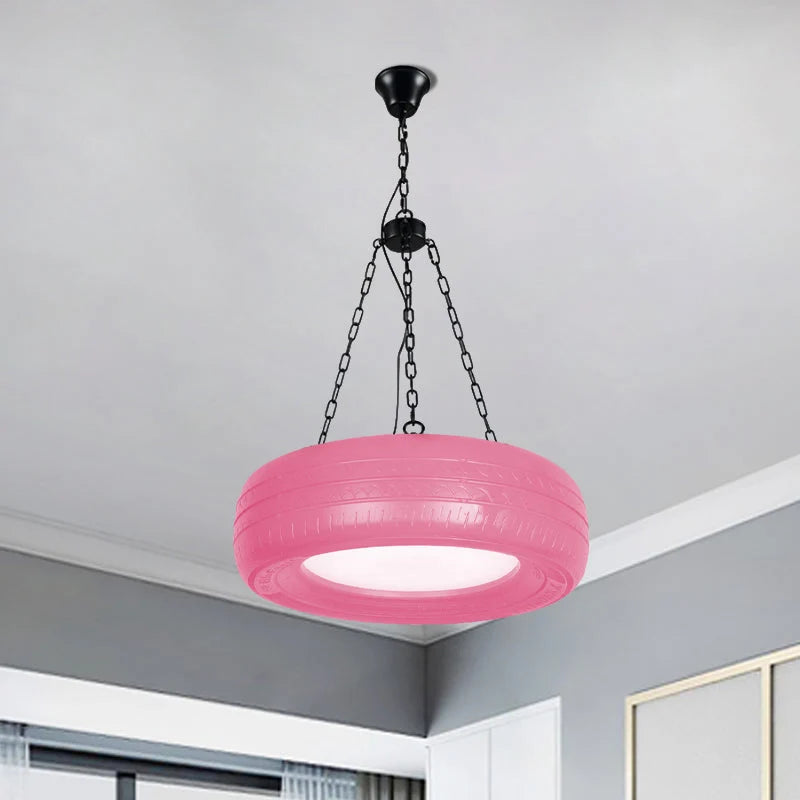 Pendant Lamp Tire-Shaped Rubber Metal Chain LED Bulb Included