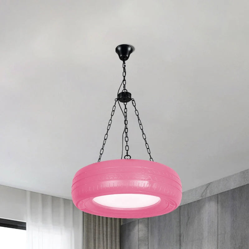 Pendant Lamp Tire-Shaped Rubber Metal Chain LED Bulb Included