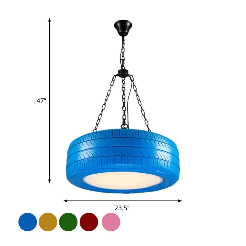 Pendant Lamp Tire-Shaped Rubber Metal Chain LED Bulb Included