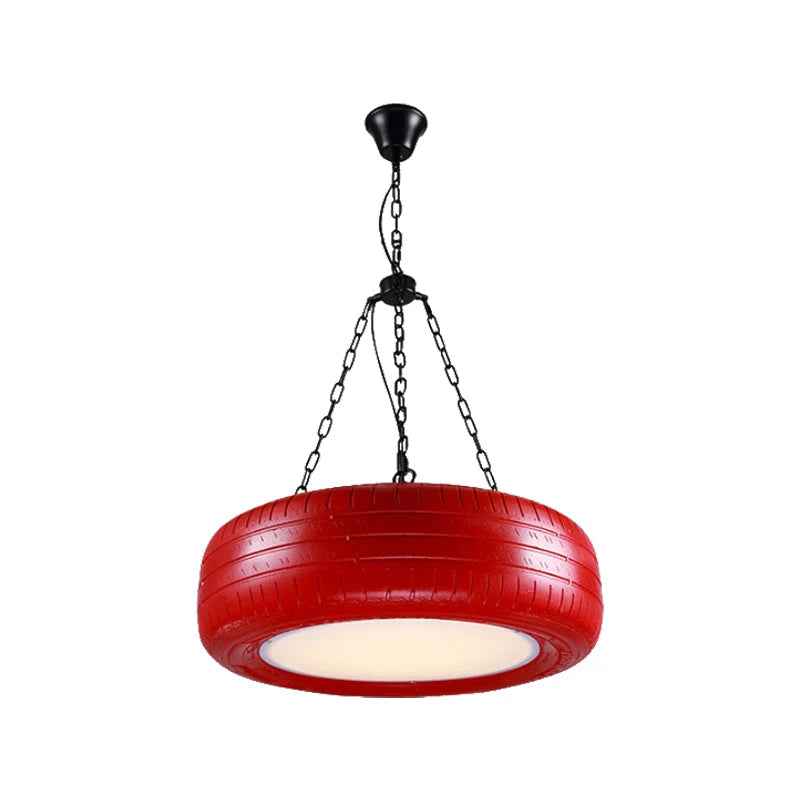Pendant Lamp Tire-Shaped Rubber Metal Chain LED Bulb Included
