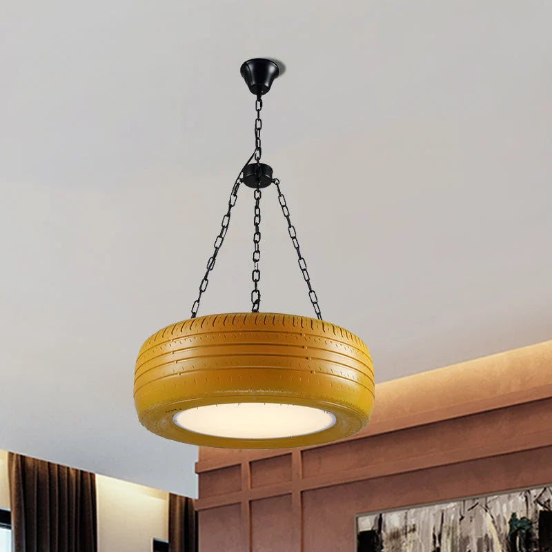 Pendant Lamp Tire-Shaped Rubber Metal Chain LED Bulb Included