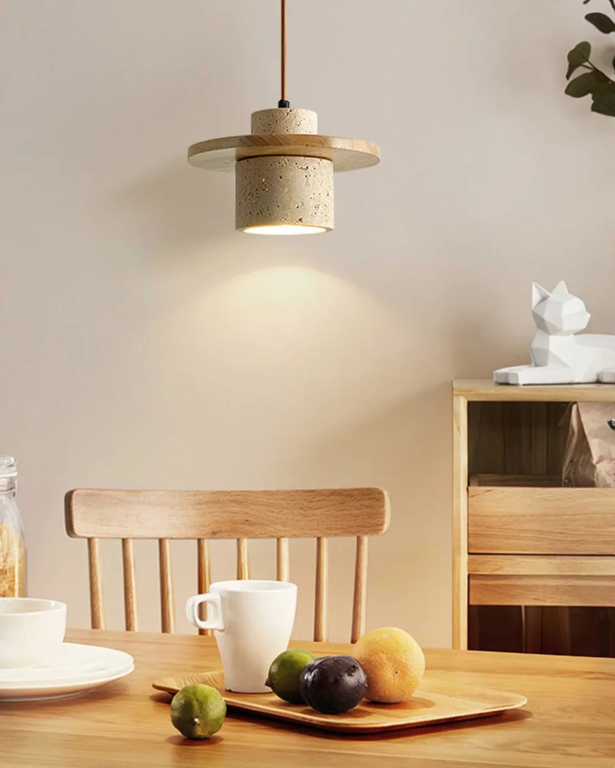 Pendant Lamp Travertine & Walnut Warm Indirect Glow