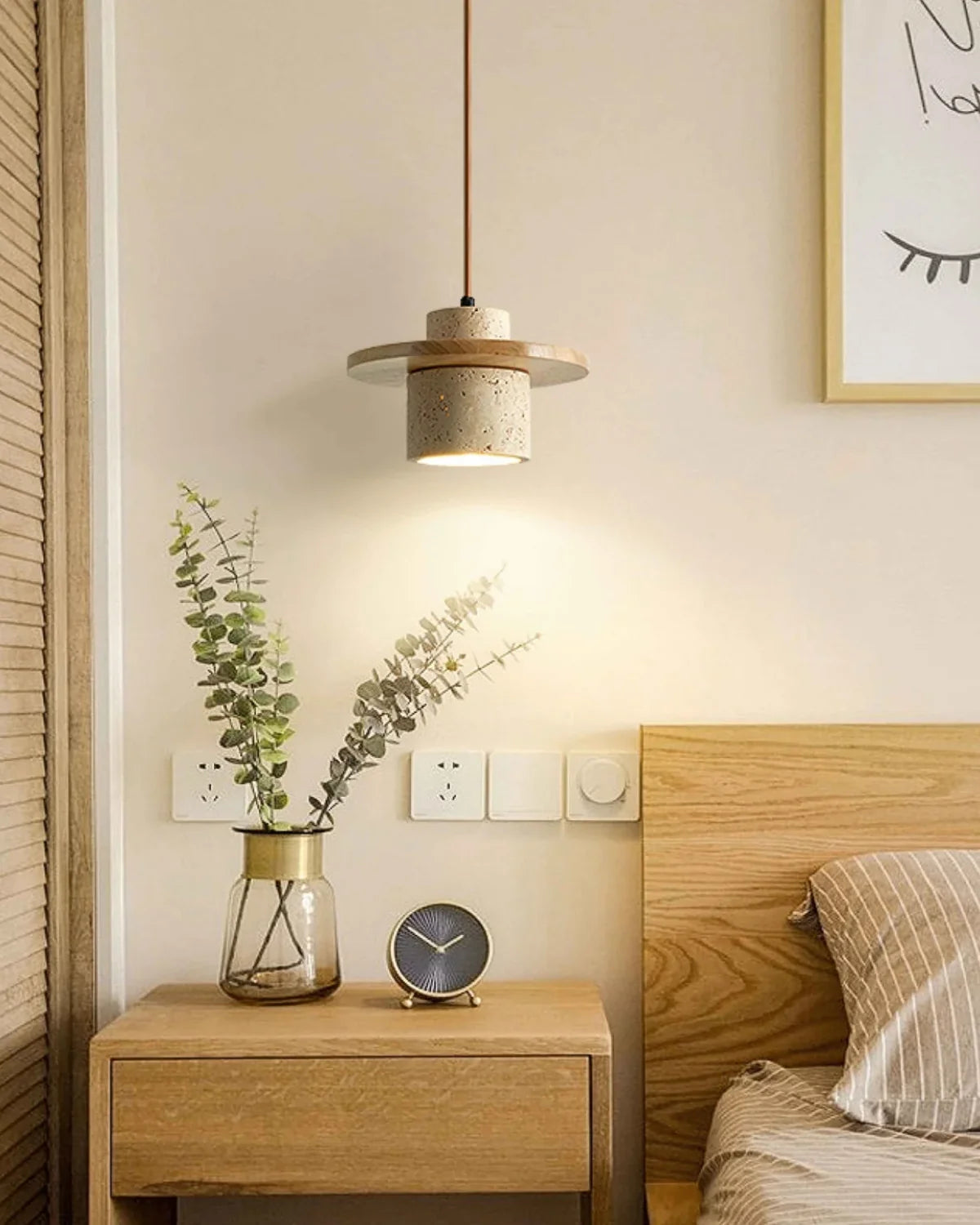 Pendant Lamp Travertine & Walnut Warm Indirect Glow