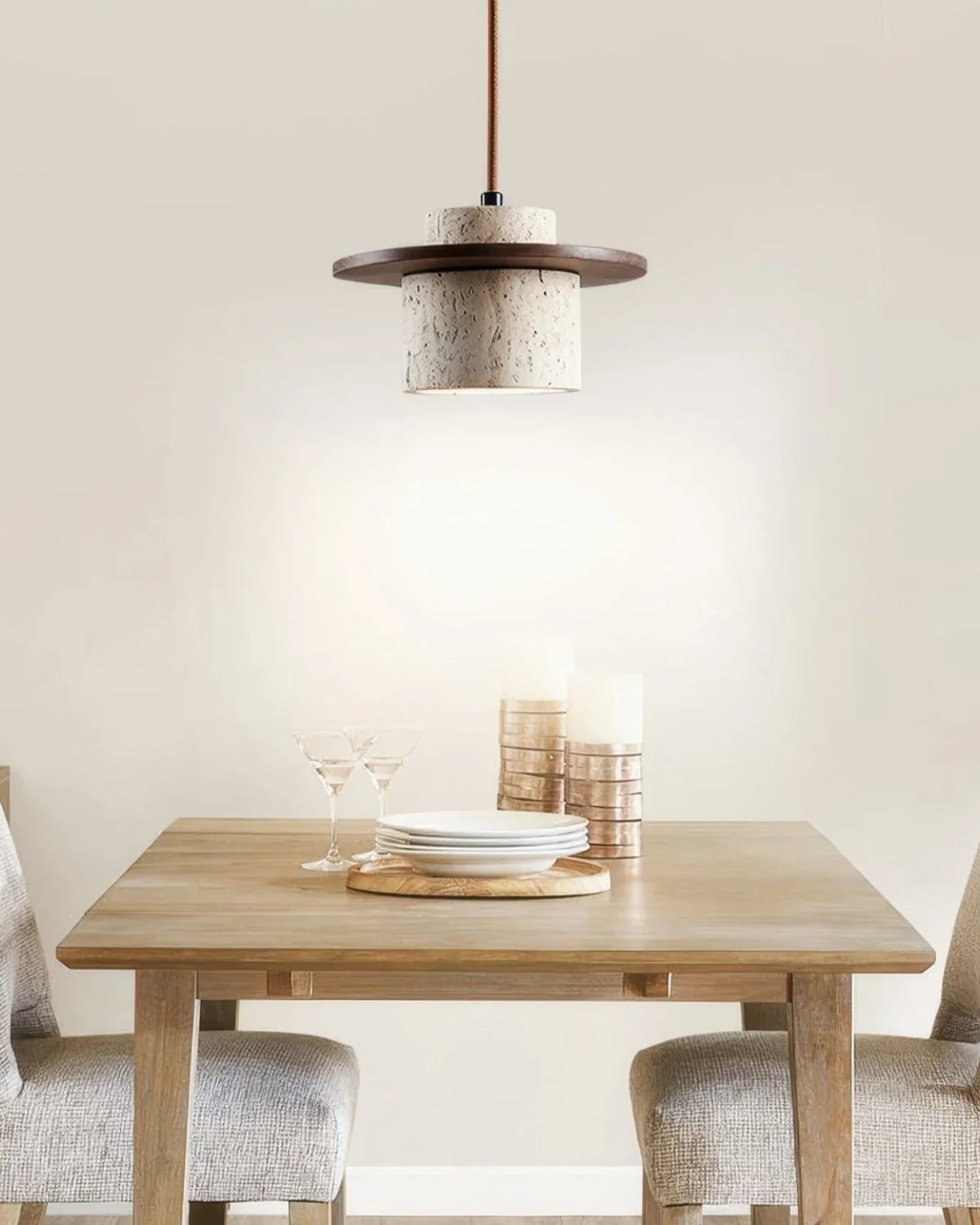 Pendant Lamp Travertine & Walnut Warm Indirect Glow