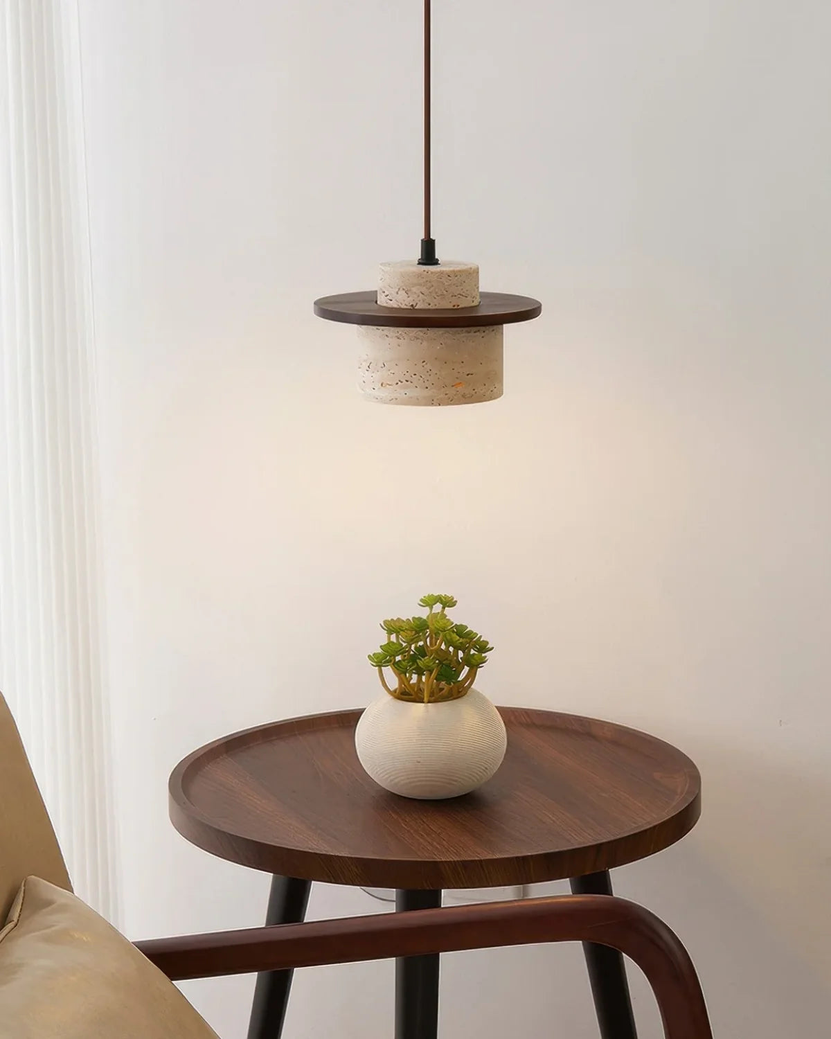 Pendant Lamp Travertine & Walnut Warm Indirect Glow