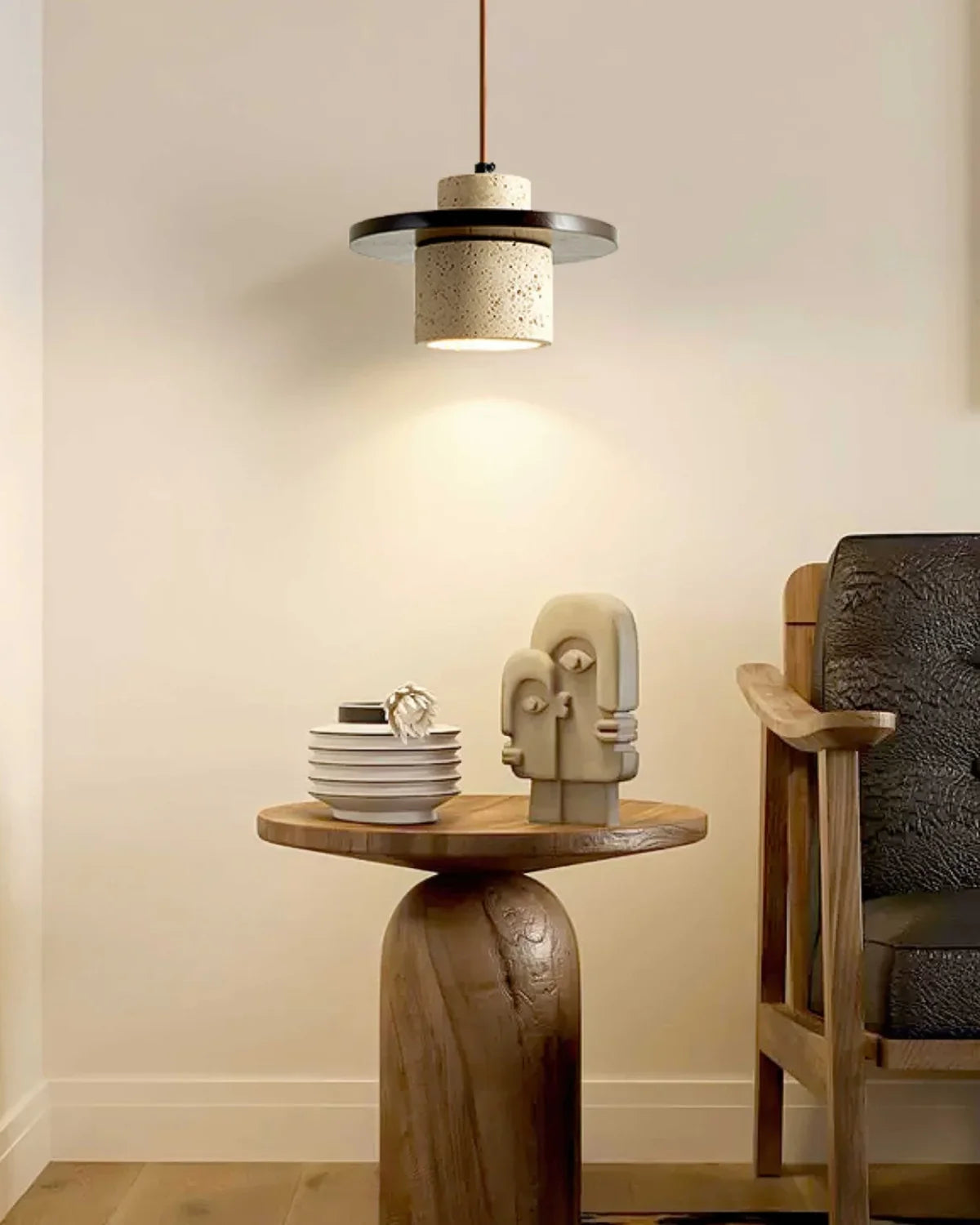 Pendant Lamp Travertine & Walnut Warm Indirect Glow