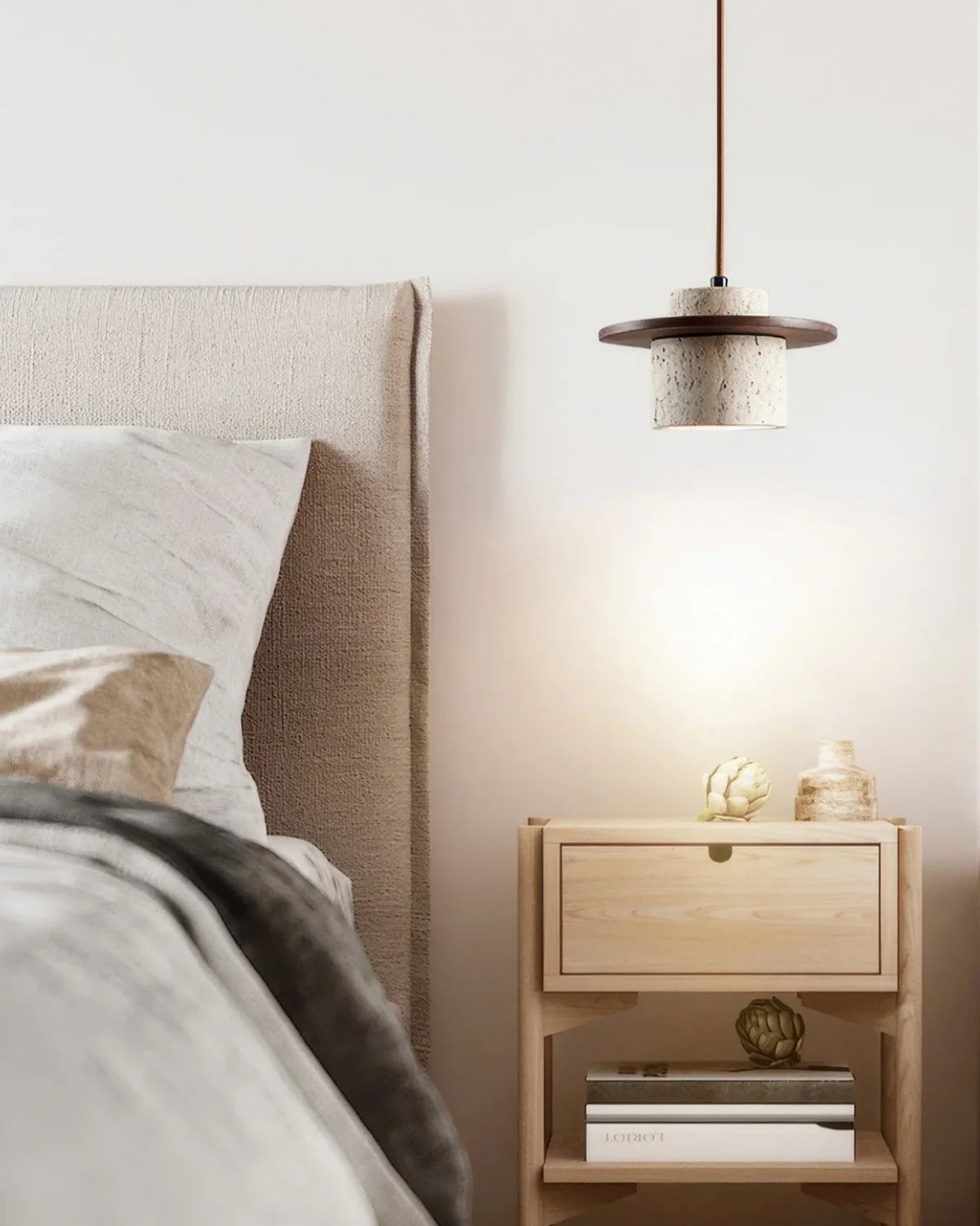 Pendant Lamp Travertine & Walnut Warm Indirect Glow