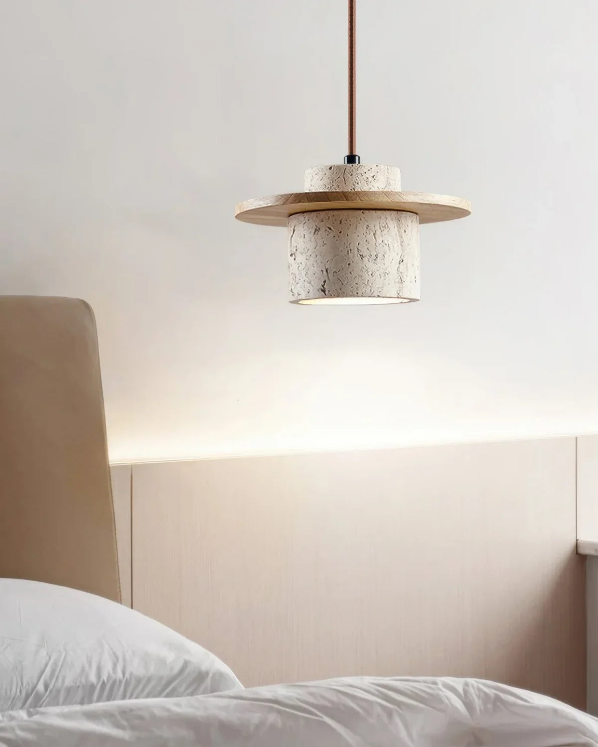 Pendant Lamp Travertine & Walnut Warm Indirect Glow
